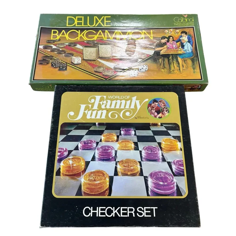 Vintage 1973 Board Game Lot - Hasbro Checker Set & Deluxe Backgammon Retro‎ 70s